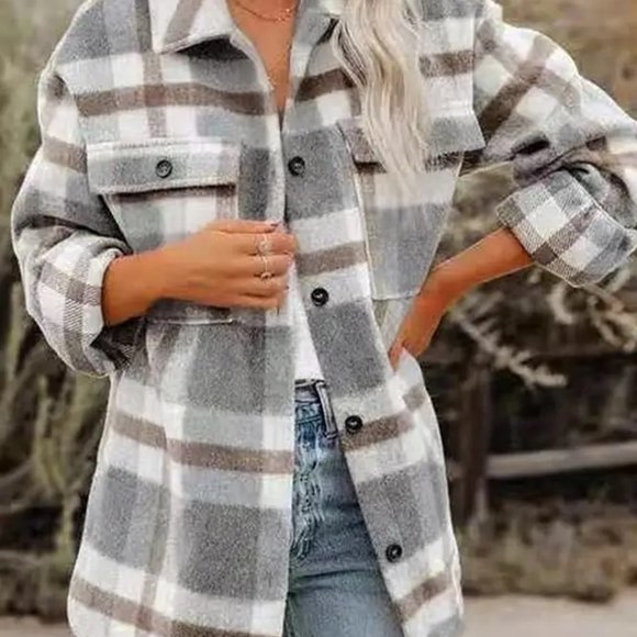 Jackets & Blazers - Plaid Flannel Shacket Jacket Women